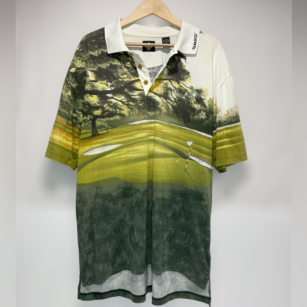 Tobasco Sportswear Men’s Golf Polo Shirt with Golf Course Print & Golfer
